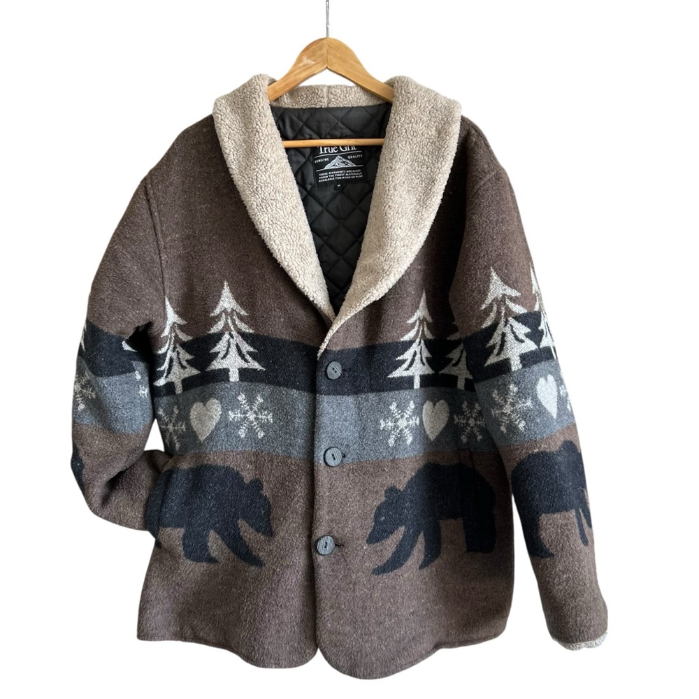 Vintage True Grit Polar Bear Snowflake Wool Coat